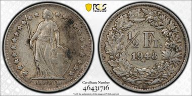 1948 B 1/2 Fr AU50