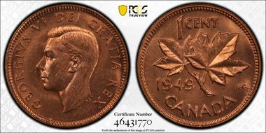 1949 1C A to Denticle MS64RD