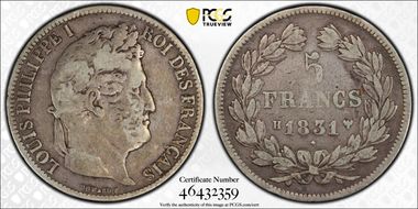 1831-H 5 Fr Gad-678 Tête laurée Ruban haut F15