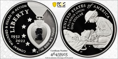2022-W $1 National Purple Heart Hall of Honor PR70DCAM