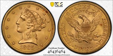 1905 $5 MS68