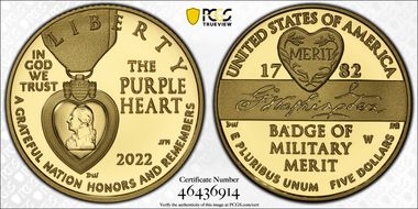 2022-W $5 National Purple Heart Hall of Honor PR70DCAM