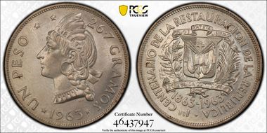 1963 Peso 100th Anniv Republic KM-30 MS65