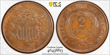 1864 2C Small Motto AU58BN