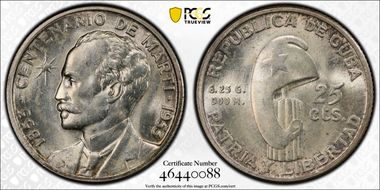 1953 25C Jose Marti KM-27 MS64