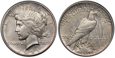 1921 $1 High Relief, Peace AU53