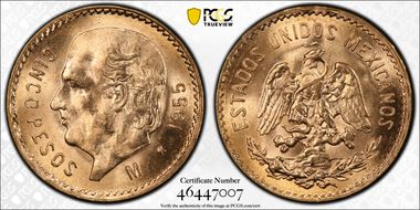 1955-M 5 Peso KM-464  Au MS66