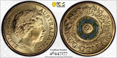 2017 $2 Remembrance Day Colorized MS66