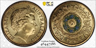 2017 $2 Remembrance Day Colorized MS66