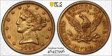 1897 $5 AU55