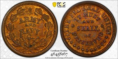 (1861-65) CWT F-220/322a Copper The Federal Union AU58BN