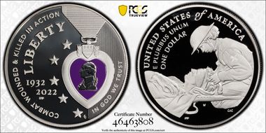 2022-W $1 National Purple Heart Hall of Honor Colorized PR69DCAM