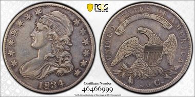 1834 50C Large Date, Small Letters VF35