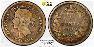 1874-H 5C Small Date, Plain 4 F12