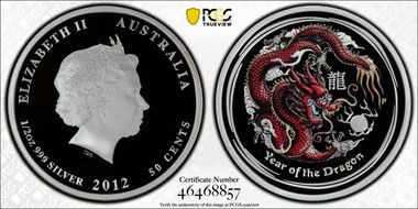 2012-P 50C Year of the Dragon 1/2oz Ag Colorized PR70DCAM