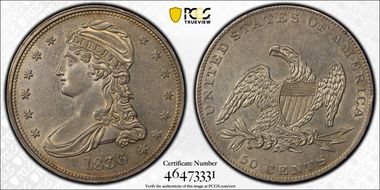 1836 50C Reeded Edge AU53