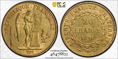 1890-A 20 Fr Gad-1063 F-533 AU58