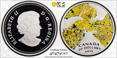 2014 $20 Maple Canopy Autumm PR69DCAM