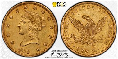 1839/8 $10 Type of 1838 AU55