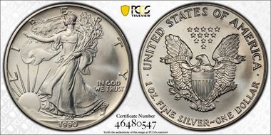 1990 $1 Silver Eagle MS67
