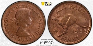 1955 Y. (p) 1D Melbourne obverse MS64RB