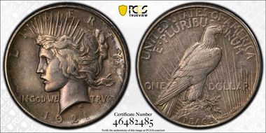 1921 $1 High Relief, Peace XF45