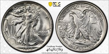 1946 50C Doubled Die Reverse MS62