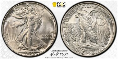 1946 50C Doubled Die Reverse AU58