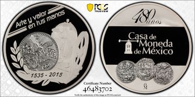 2015-Mo Medal Mexico Mint, 480 Yrs. Ag PR69DCAM