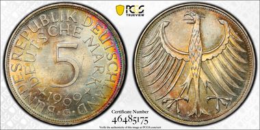 1969-G 5 Mk Regular Issue J-387 MS65