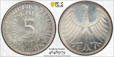 1973-G 5 Mk Regular Issue J-387 MS65