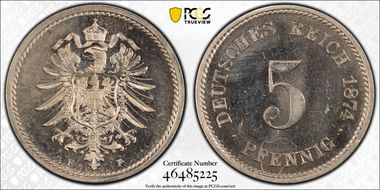 1874-F 5 Pfg J-3 PR63