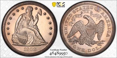 1868 $1 PR62CAM