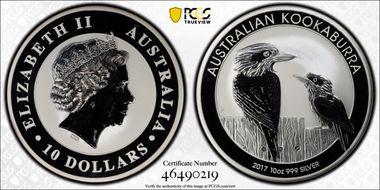 2017-P $10 Kookaburra 10oz Ag MS69