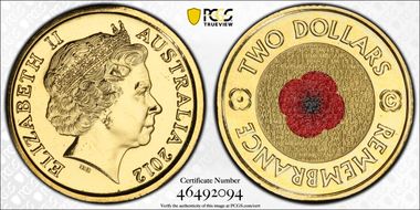 2012-C $2 Remembrance Day Colorized MS68