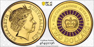 2013-C $2 Coronation Colorized MS68