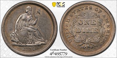 1837 10C Seated, Large Date XF45