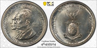 1936-M Peso Murphy-Quezon MS64