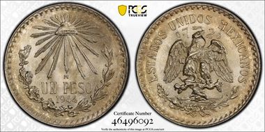 1944-M Peso KM-455  Ag MS66