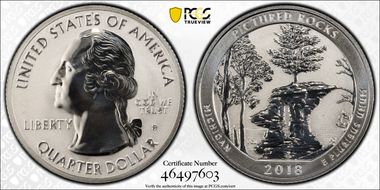 2018-S 25C Pictured Rocks NP-Silver Rev PR 50th Anniversary Set PR69