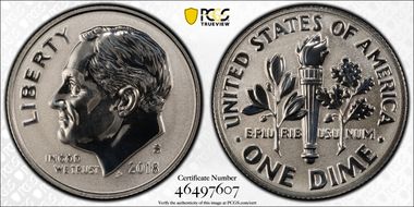 2018-S 10C Reverse Proof Silver 50th Anniversary Set PR70