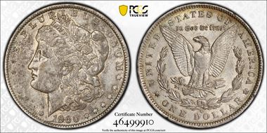 1900-O $1 VAM 29A, Die Break XF45