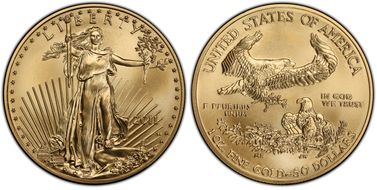 2011-W $50 Burnished Gold Eagle 25th Anniversary SP70