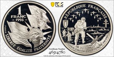1993 1 Fr D-Day Silver PR69DCAM