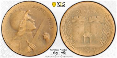 1917 Medal Verdun Defense Matte Ae SP63