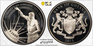 2013 $2000 Berbice Slave Rebellion PR69DCAM