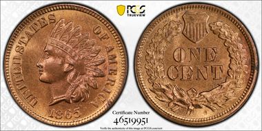 1865 1C Plain 5 MS64RB