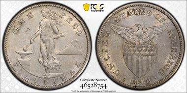1908-S Peso KM-172  Ag AU55