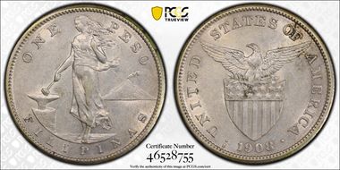 1908-S Peso KM-172  Ag AU53