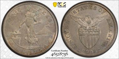 1908-S Peso KM-172  Ag AU50